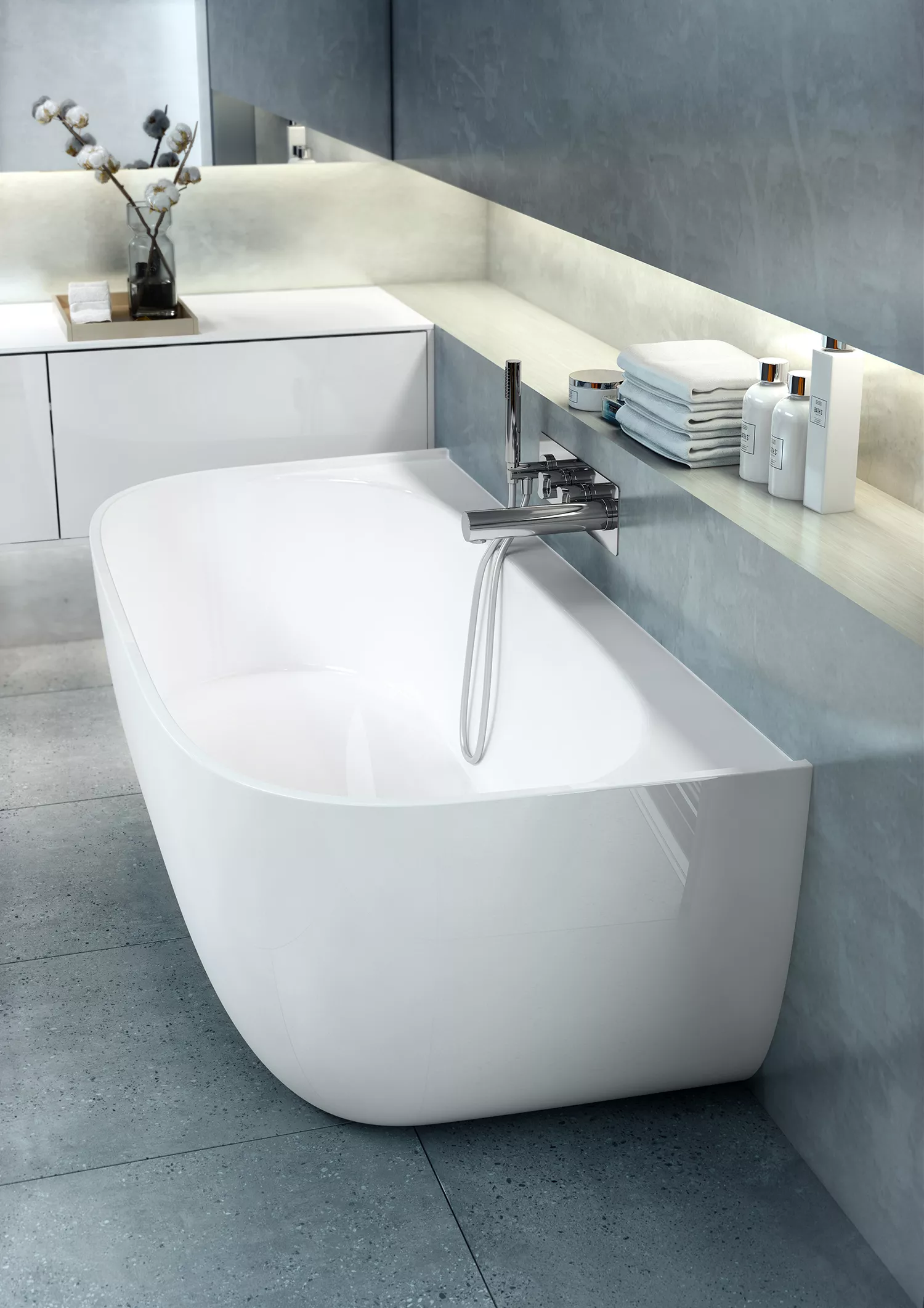 victoria + albert ELDON freistehende Badewanne zur Wandmontierung mit Armaturenrand, 174,9x85x60cm, weiß glänzend-ELD-N-SW-OF