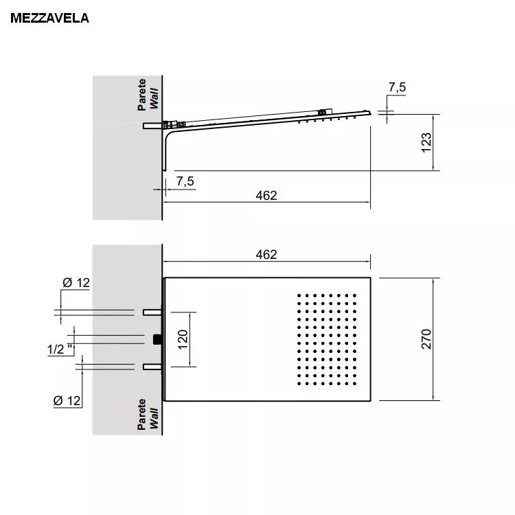 antoniolupi MEZZAVELA Wand-Regen/Kopfbrause edelstahl satiniert-MEZZAVELA