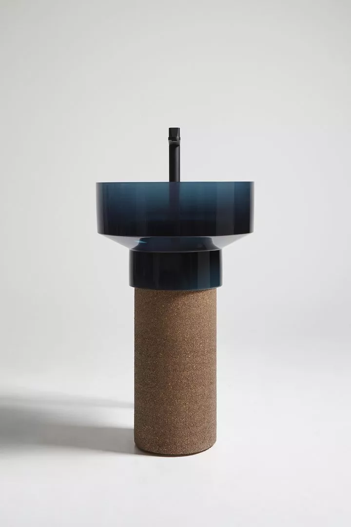 antoniolupi BORGHI rundes Waschbecken zur Standsäulenmontage aus Cristalmood®, D:50cm, fumé, Ablaufgarnitur chrom-BORGHI11LU_FUME