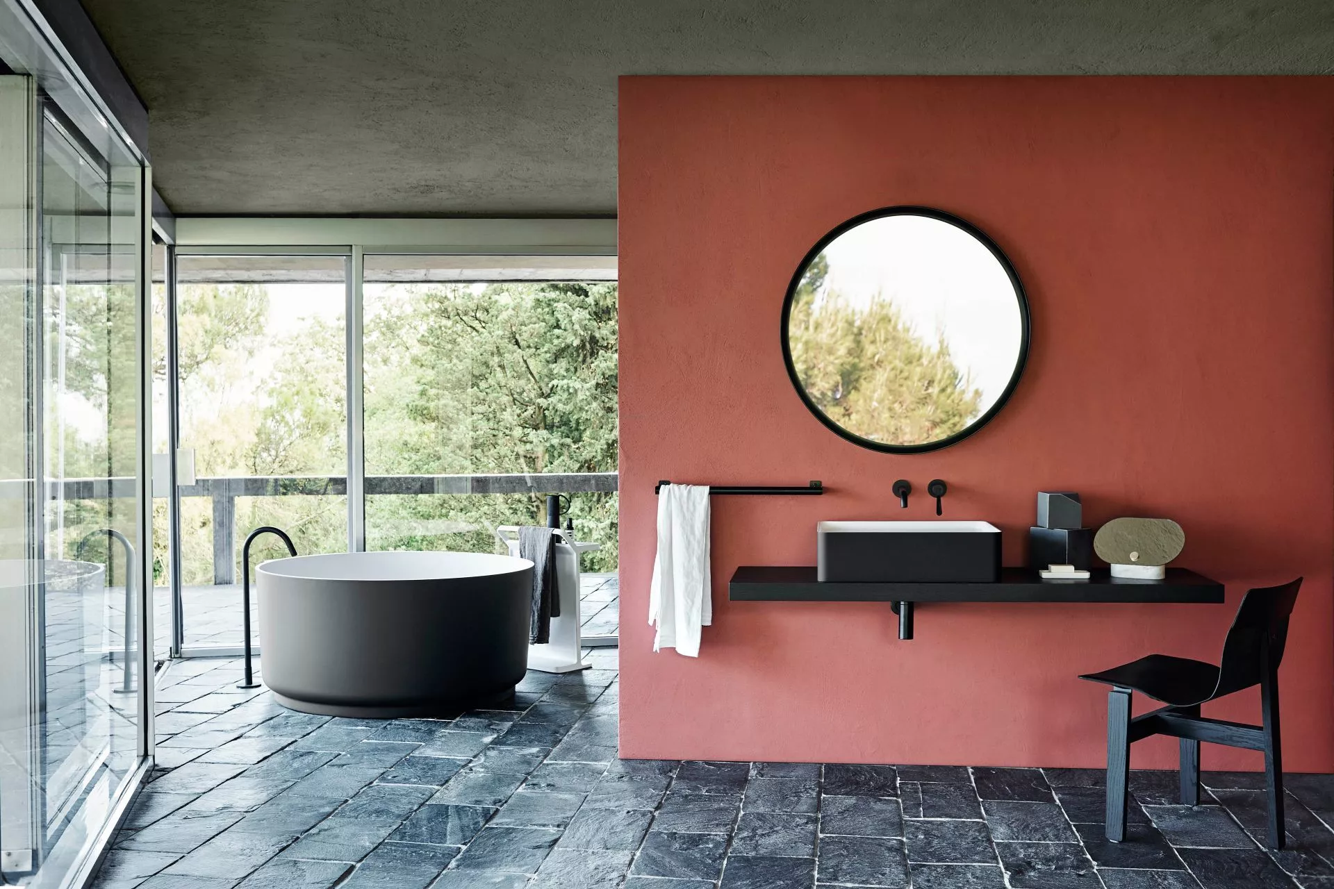 Agape MARSIGLIA Aufsatzbecken aus Cristalplant®, Breite: 60cm, Tiefe: 47cm, Höhe: 16cm, inklusive Ablaufgarnitur, mit 3 Hahnlöchern, Farbe außen dunkelgrau, Farbe innen weiß matt - ACER0705P3RZG