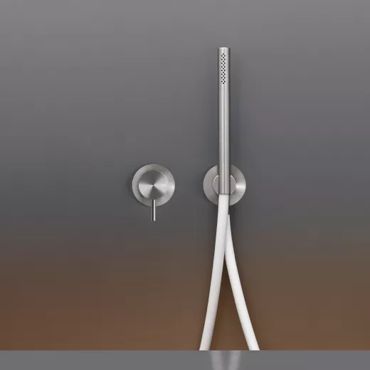 cea MIL 144 Wand-Brause-Eingriffmischer mit Stabhandbrause, edelstahl satiniert, Schlauch weiß-MIL144WS
