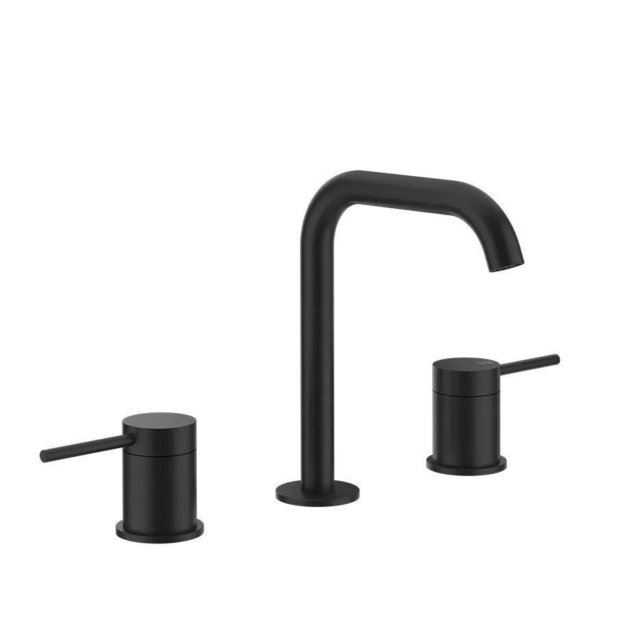 Gessi 316 FLESSA 3-Loch-Waschtischarmatur mit Auslauf zur Tischmontage, Ausladung: 156mm, Höhe: 20,5cm, 3/8 Anschluss, Griff-Stifte für Betätigung in 32mm und 61mm enthalten, schwarz matt - 54012299