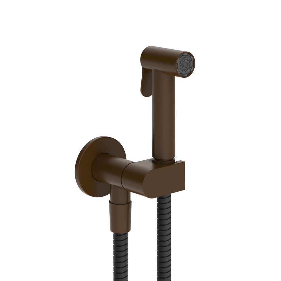 Gessi ANELLO Hygiene-Shut-Off-Handbrause zur Wandmontage, 1-Strahl, mit Brausehalter inklusive Kaltwasserabsperrung und Wandanschlussbogen, 1/2 Anschluss, dunkles bronze - 45226845