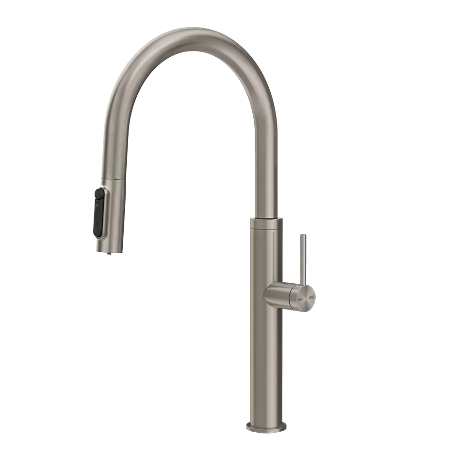 Gessi 316 FILTERED Einhebelmischer mit Schwenkarm und Auszugsbrause mit 2 Strahlfunktionen, mit Filterwasserfunktion, zur Kombination mit dem Filtrationskit 01595, edelstahl matt gebürstet - 60822239