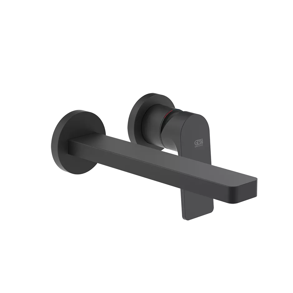 Gessi VIA BIGLI Fertigmontageset für Waschtisch-Einhebelmischer mit Auslauf zur Wandmontage, Ausladung: 205mm, ohne Ablaufgarnitur, einzelne Rosetten D65mm, schwarz matt - 62092299