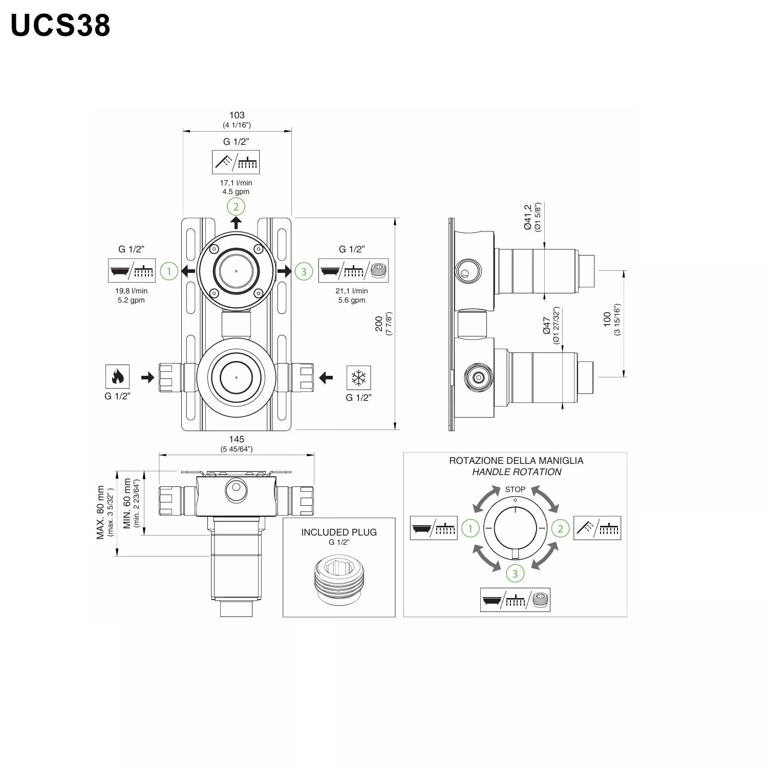 cea Unterputz-Einbauteil-Thermostat mit 2/3-Wege-Umstellung - UCS38 cea Unterputz-Einbauteil-Thermostat mit 2/3-Wege-Umstellung - UCS38