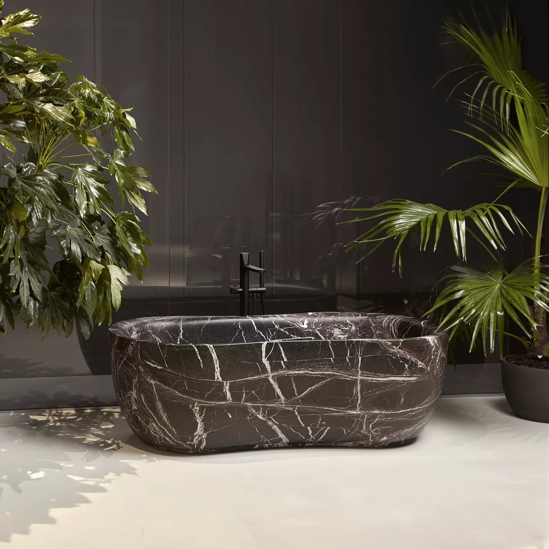 antoniolupi FIDA freistehende Oval-Badewanne aus Naturstein, 170x80x55cm, rosso levanto - FIDA-ROSSOLEVANTO