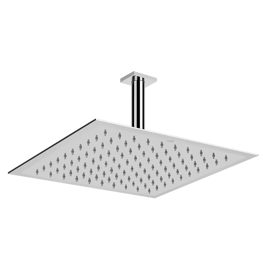 Gessi EMPORIO Antikalk-Kopfbrause zur Deckenmontage, 300x300mm, mit Gelenk, Deckenarm 253mm und quadratischer Rosette, Funktion: Regen, 1/2 Anschluss, bei 3 bar Druck ca. 9 l/min, edelstahl poliert - 47262238