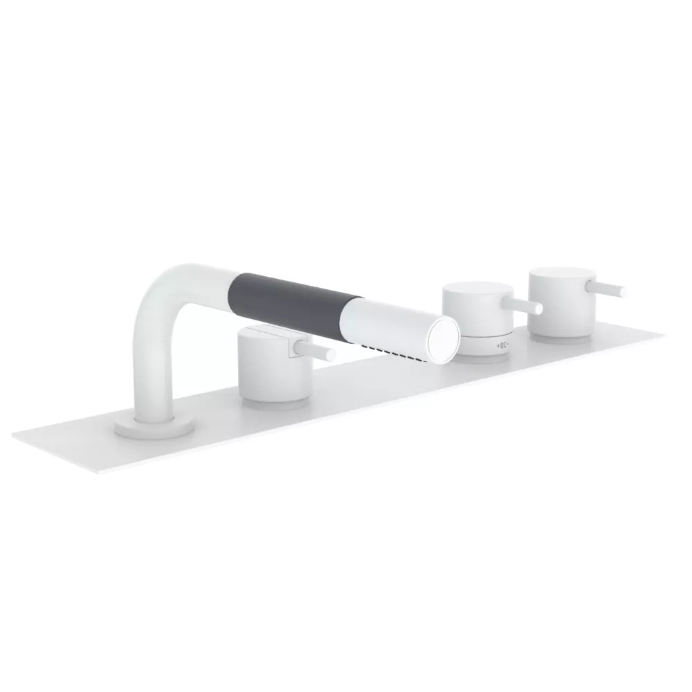vola BK14 Wannen-Thermostat mit Brause für Fliesenbank, , Befüllung über den Überlauf, Hebel:25mm, weiß matt-BK14-28