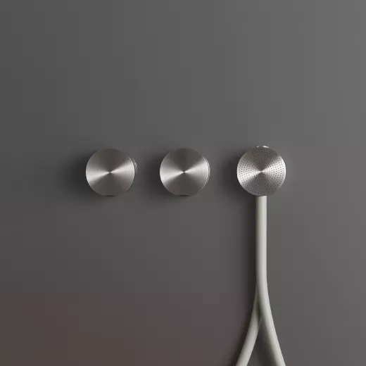 cea GIOTTO PLUS Wand-Brause-Doppel-Eingriffmischer mit Rundkopf-Handbrause D:65mm, edelstahl satiniert, Schlauchfarbe weiß-GIO83WS