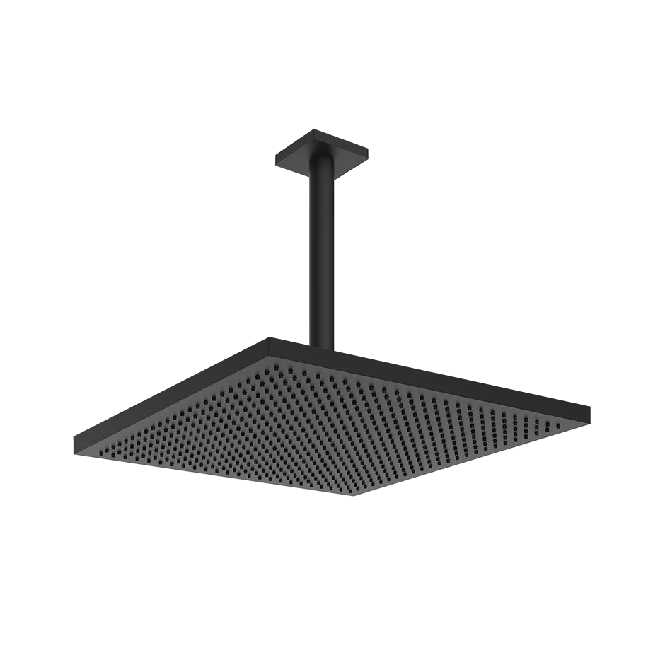 Gessi EMPORIO Antikalk-Kopfbrause zur Deckenmontage, 300x300mm, mit Gelenk, rundem Deckenarm 267mm und runder Rosette 60mm, Funktion: Regen, 1/2 Anschluss, bei 3 bar Druck ca. 9l/min, schwarz matt - 47904299