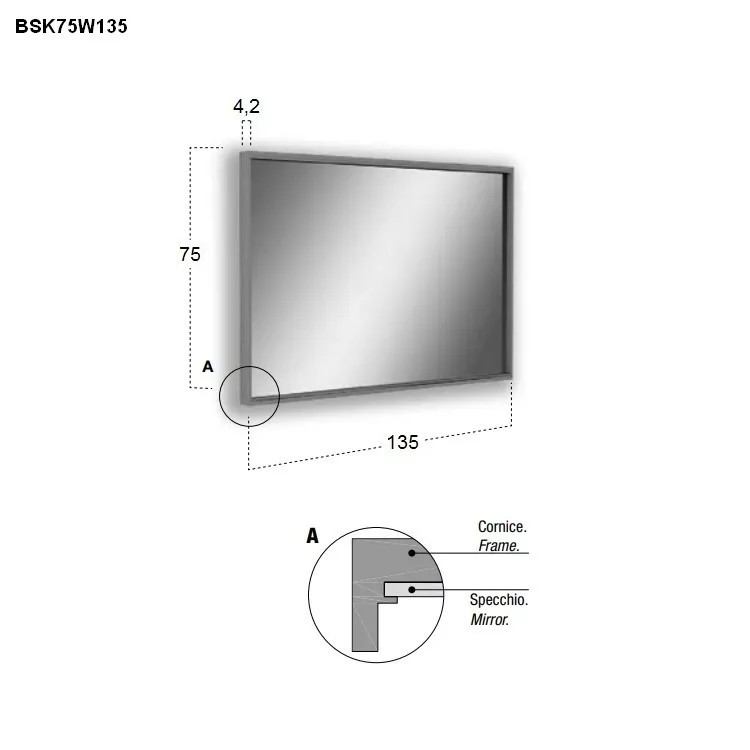 antoniolupi BESPOKE rechteckiger LED-Spiegel, 4000K-BSK75W135