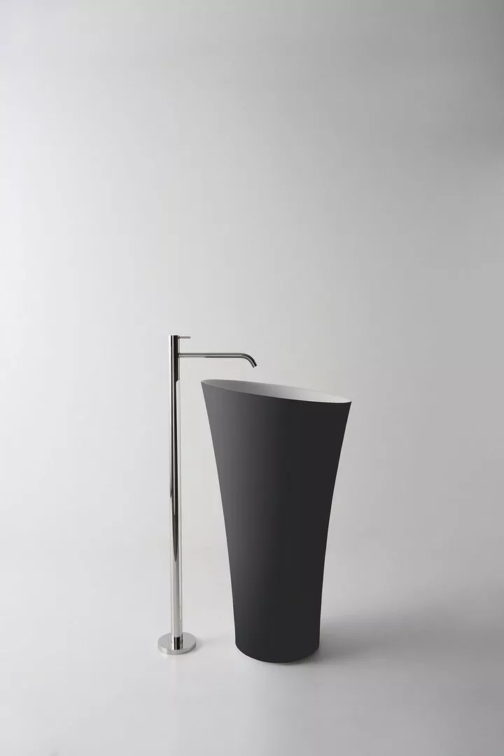 antoniolupi TUBAMOOD freistehendes Waschbecken aus Flumood®, Durchmesser: 50,4cm, Höhe: 90cm, innen weiß matt, Ablaufgarnitur weiß matt, außen lackiert nach antoniolupi Farbkarte - TUBAMOOD-5-DIV