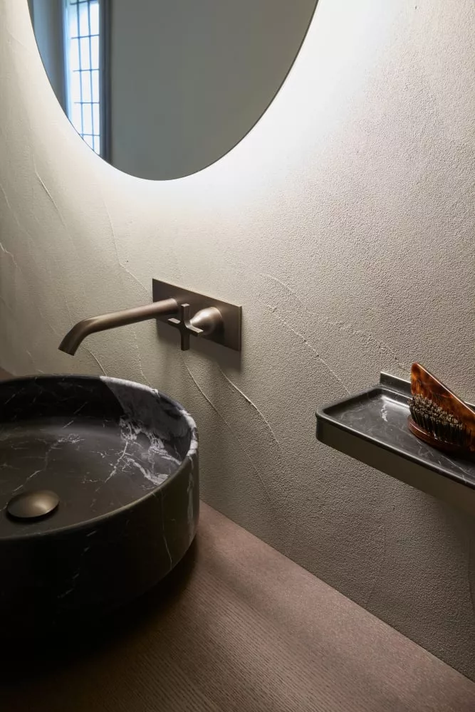 Agape BJHON 1 rundes Aufsatzbecken aus Naturstein, Durchmesser: 47cm, Höhe: 19cm, inklusive Ablaufgarnitur, nero marquinia - ACER1087NM Agape BJHON 1 rundes Aufsatzbecken aus Naturstein, Durchmesser: 47cm, Höhe: 19cm, inklusive Ablaufgarnitur, nero marquinia - ACER1087NM