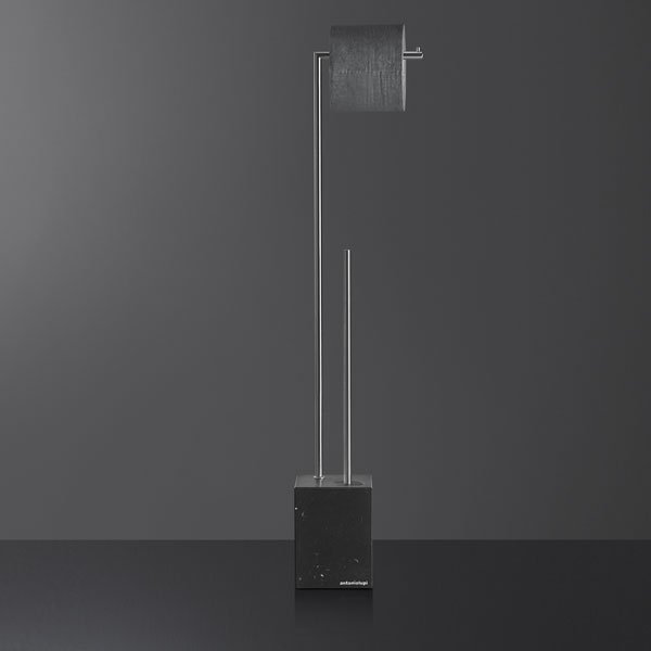 antoniolupi BIVIOCOMBI Toilettenpapierhalter und Bürstenhalter mit Basis aus Naturstein bianco carrara, Struktur aus Messing, weiß matt - BIVIOCOMBI1-5-MC