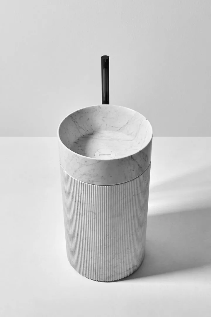 antoniolupi RIGATINO freistehendes Waschbecken aus Naturstein, Durchmesser: 45cm, Höhe: 85cm, bianco carrara-RIGATINO3-BIANCOCARRARA
