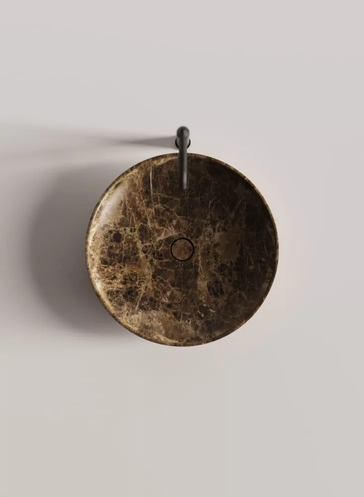 Agape SESSANTA rundes Aufsatzbecken aus Naturstein, Durchmesser: 60cm, Höhe: 10cm, inklusive Ablaufgarnitur, verde alpi - ACER060VP