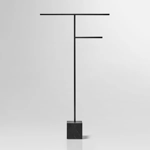 antoniolupi BIVIO Handtuchständer mit Basis aus Naturstein nero marquinia, Struktur aus Messing, schwarz matt - BIVIO3-6-NM-NERO
