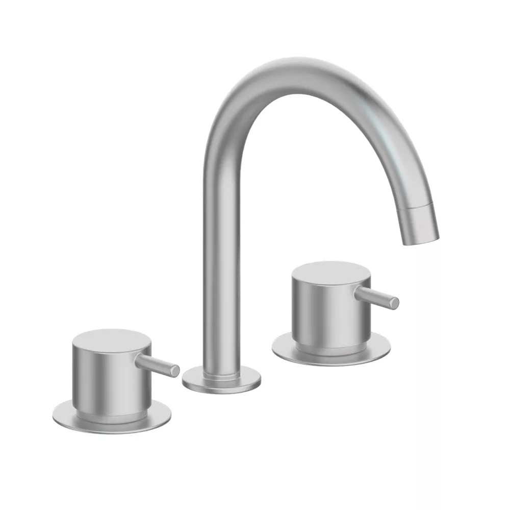 vola KV10 Dreiloch-Zweigriffmischer ohne Ablaufgarnitur, Ausladung:142mm, ohne Ablaufgarnitur, Hebel:25mm, edelstahl-KV10-40