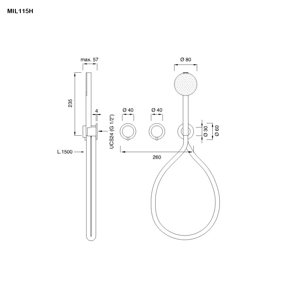 cea MIL 115H Wand-Brause-Thermostat mit 2-Wege-Umstellung und Rundkopf-Handbrause, Durchmesser: 80mm, Schlauchfarbe weiß nach RAL 9016, bronze satiniert - MIL115HWZS cea MIL 115H Wand-Brause-Thermostat mit 2-Wege-Umstellung und Rundkopf-Handbrause, Durchmesser: 80mm, Schlauchfarbe weiß nach RAL 9016, bronze satiniert - MIL115HWZS