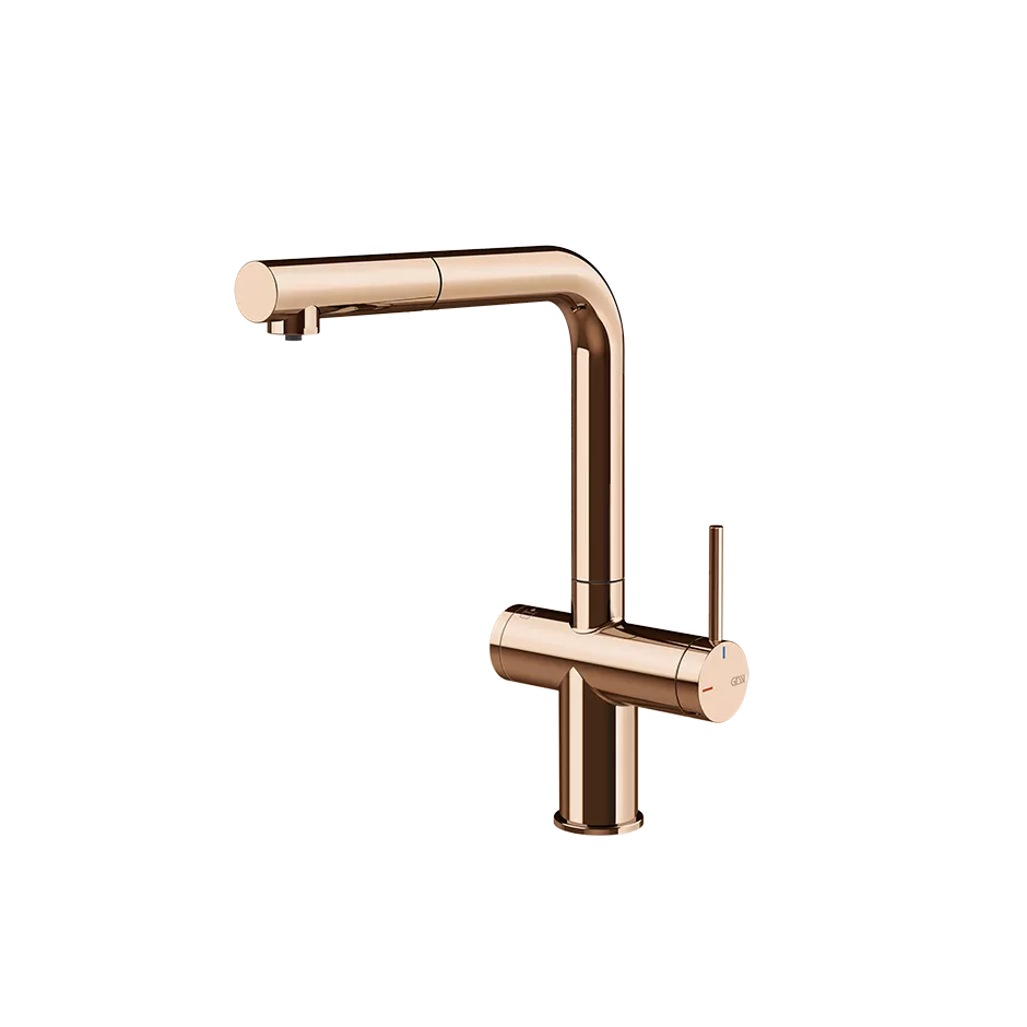 Gessi INEDITO FILTERED Einhebelmischer mit Schwenkarm und Auszugsbrause mit 1 Strahlfunktion, mit Filterwasserfunktion, zur Kombination mit dem Filtrationskit 01595, kupfer PVD - 60572030