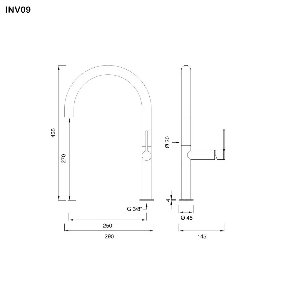 ceadesign INNOVO Einloch-Mischer mit drehbarem Auslauf, Ausladung: 250mm, edelstahl satiniert-INV09S