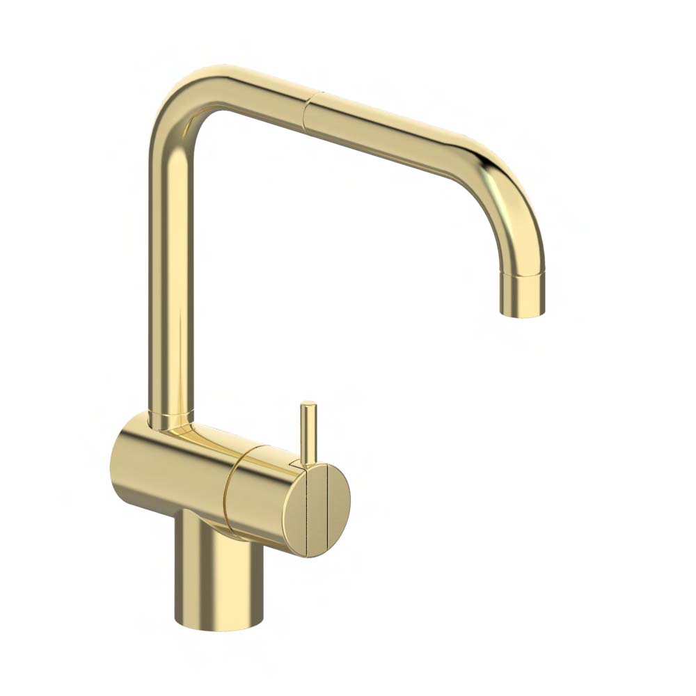 vola KV1EB Niederdruck-Einhebelmischer mit Doppelschwenkauslauf, Ausladung:200mm, ohne Ablaufgarnitur, Hebel:25mm, messing poliert-KV1EB-19