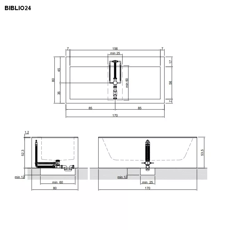 antoniolupi BIBLIO Badewanne mit Armaturenrand hinten mit Holzverkleidung, 170x80x53,5cm, rovere naturale, Ablaufgarnitur weiß matt-BIBLIO24_ROVERE_NATURALE