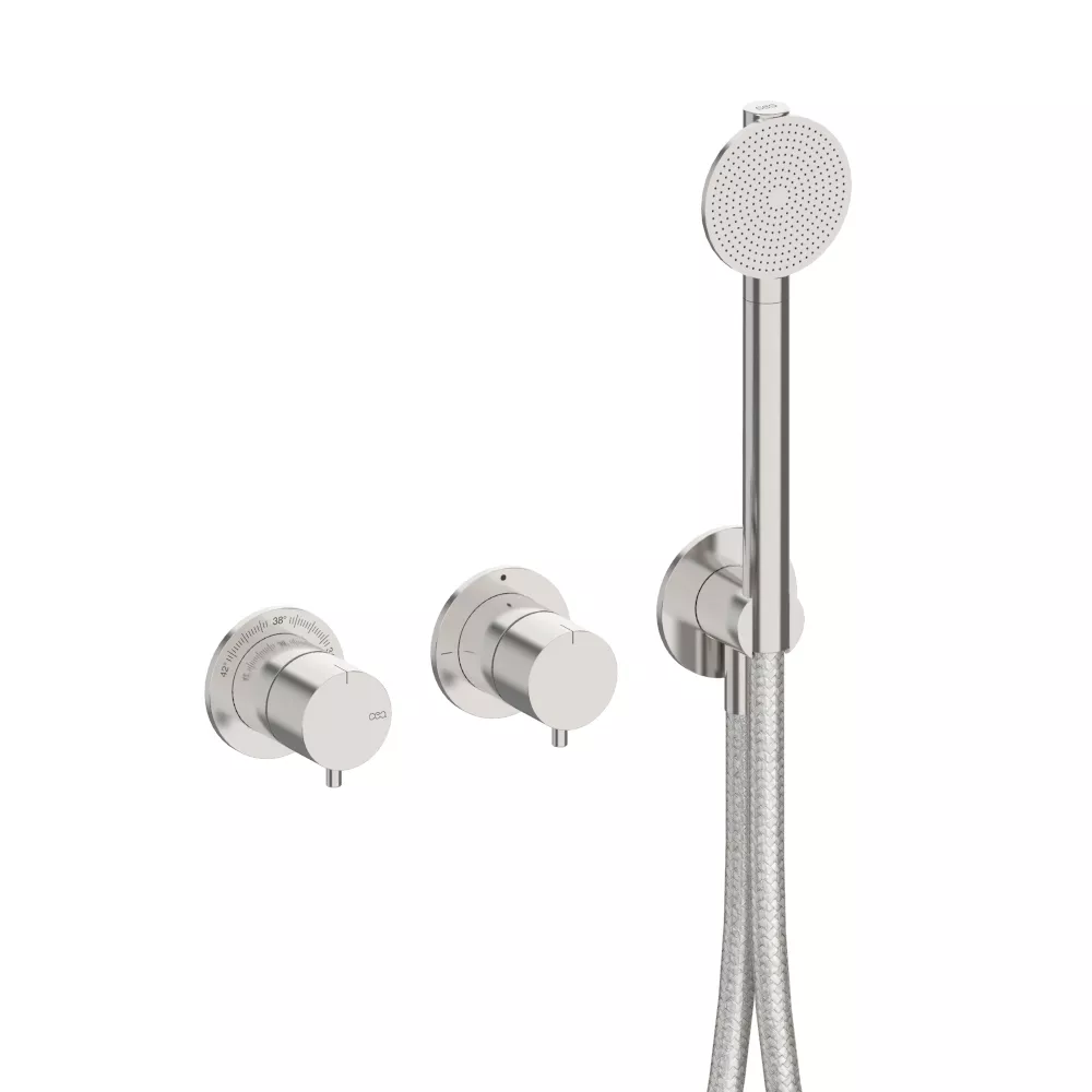ceadesign MILO360 Wand-Brause-Thermostat mit 2-Wege-Umstellung, Rundkopfhandbrause D:65mm und Wandregenbrause FRE35, edelstahl satiniert