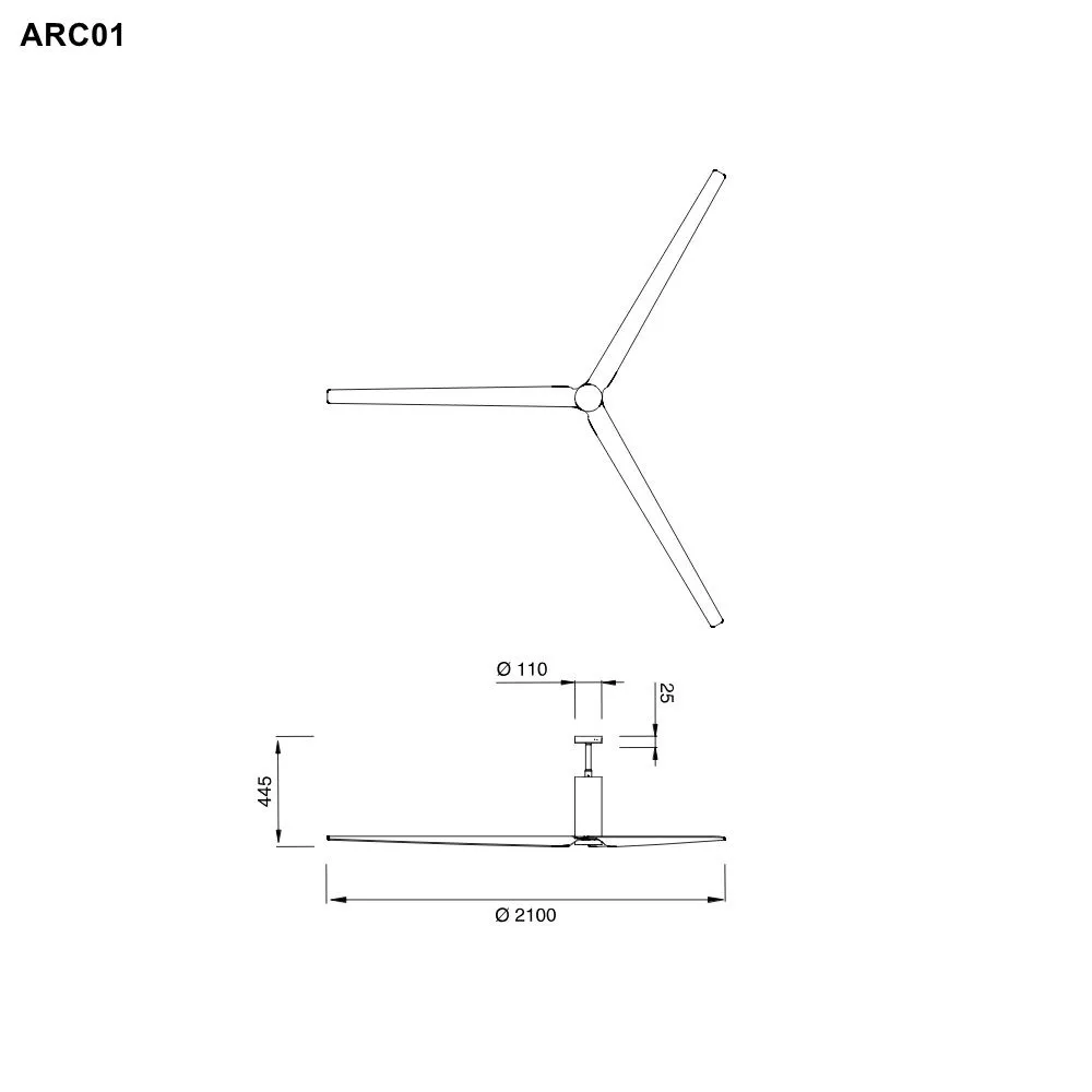 cea ARC01 Deckenventilator mit Fernbedienung, Durchmesser: 2100mm, Blätter aus Canaletto Nussbaum und Kohlefaser, edelstahl satiniert-ARC01NS