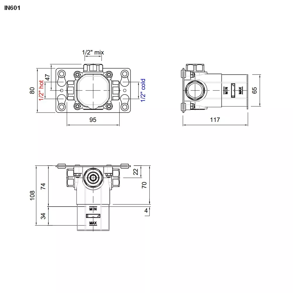 antoniolupi Unterputz-Einbauteil für Thermostat- oder Eingriffmischer-IN601