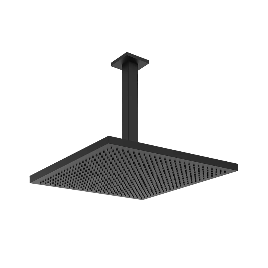 Gessi EMPORIO Antikalk-Kopfbrause zur Deckenmontage, 300x300mm, mit Gelenk, quadratischem Deckenarm 267mm und runder Rosette 60mm, Funktion: Regen, 1/2 Anschluss, bei 3 bar Druck ca. 9l/min, schwarz matt - 47906299