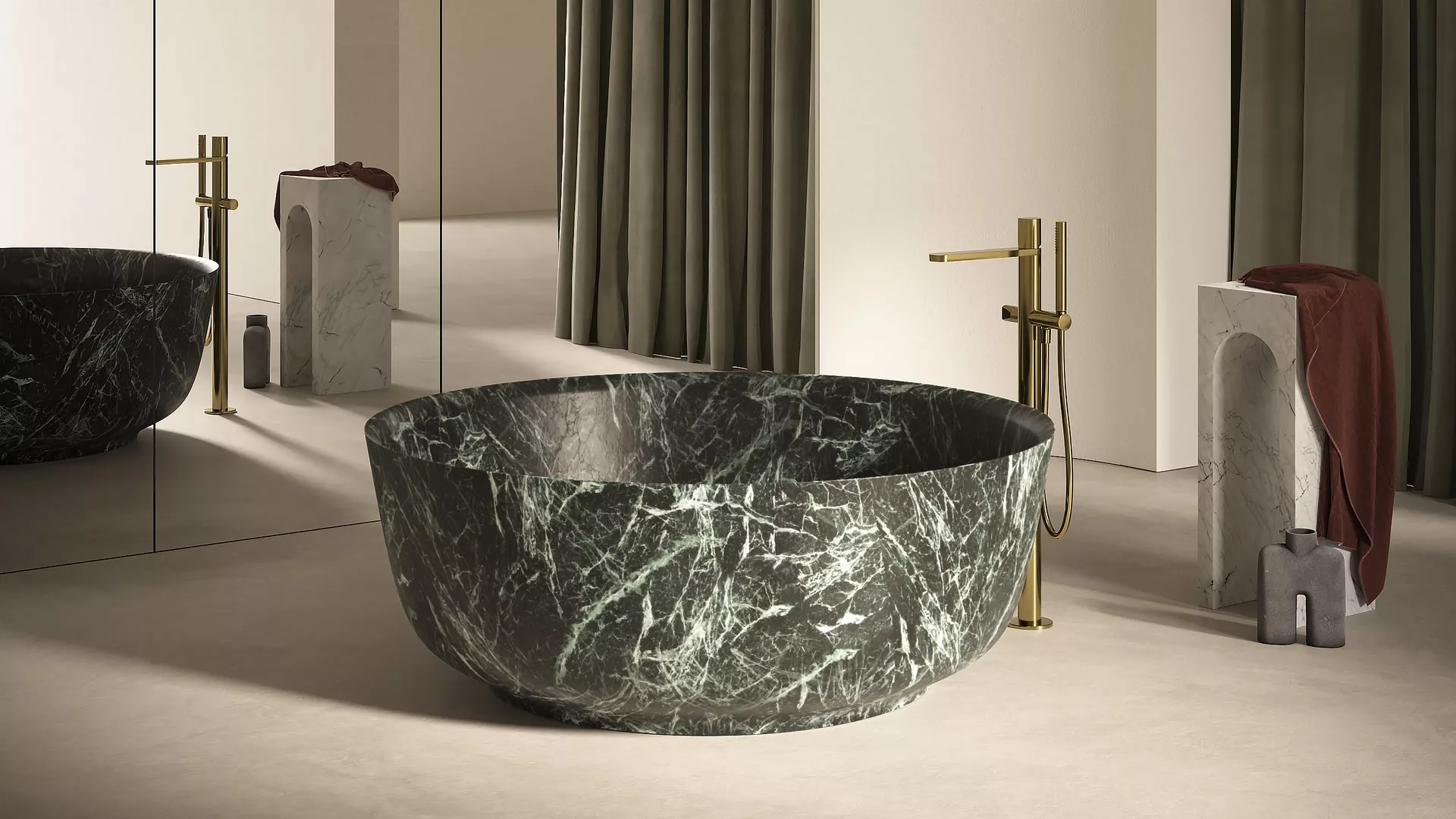 antoniolupi ORION freistehende Badewanne aus Naturstein, 50x135cm-ORION-VERDEALPI