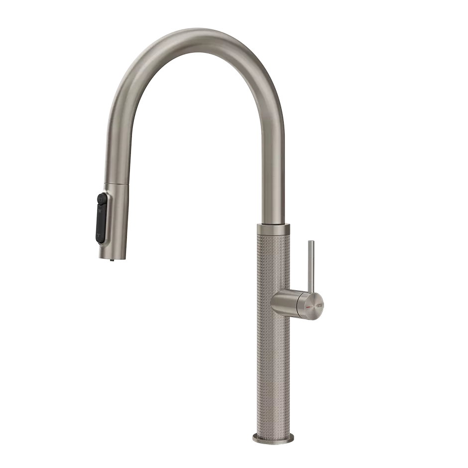 Gessi 316 FILTERED Einhebelmischer mit Schwenkarm und Auszugsbrause mit 2 Strahlfunktionen, mit Filterwasserfunktion, Oberfläche CESELLO, zur Kombination mit dem Filtrationskit 01595, edelstahl matt gebürstet - 60826239