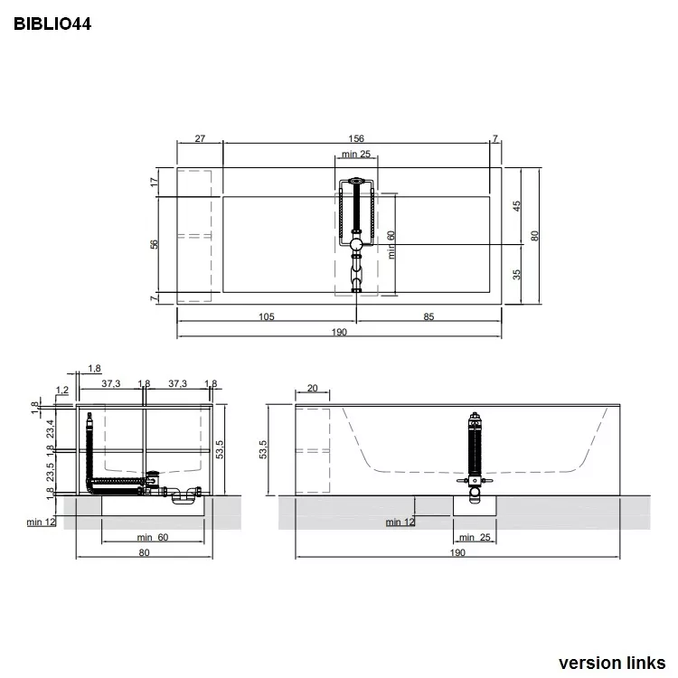 antoniolupi BIBLIO Badewanne mit Armaturenrand hinten und seitlichen Ablagefächern mit Holzverkleidung, 190x80x53,5cm, Version links, rovere naturale, Ablaufgarnitur weiß matt-BIBLIO44_ROVERE_NATURALE_SX