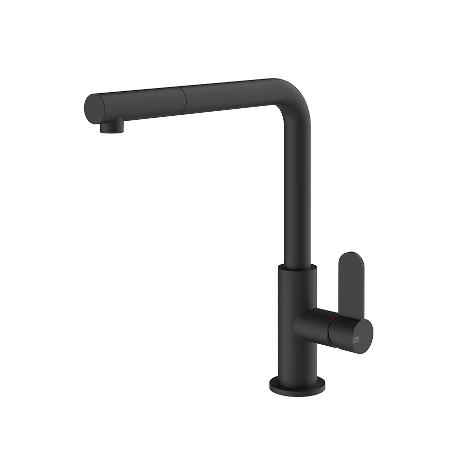 Gessi HELIUM Einhebelmischer mit Schwenkarm und Auszugsbrause mit 1 Strahlfunktion, schwarz matt - 50103299
