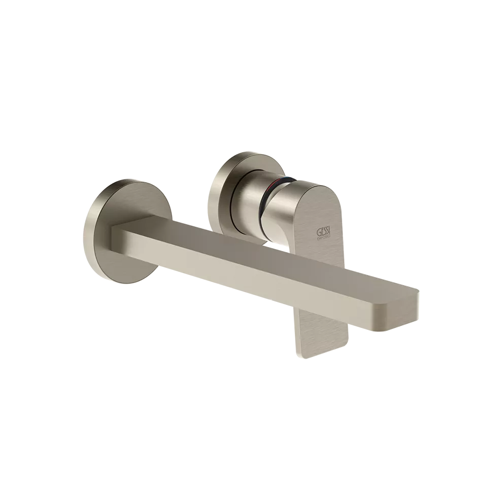 Gessi VIA BIGLI Fertigmontageset für Waschtisch-Einhebelmischer mit Auslauf zur Wandmontage, Ausladung: 205mm, ohne Ablaufgarnitur, einzelne Rosetten D65mm, Finox Optik - 62092149
