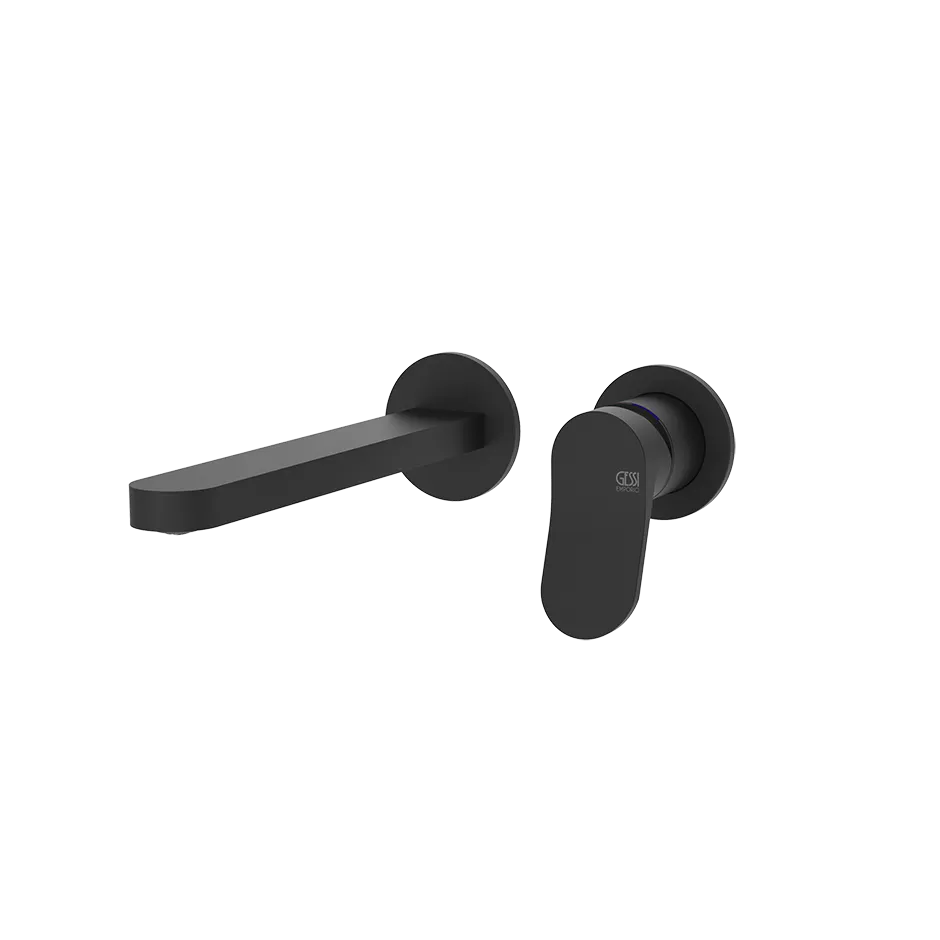 Gessi VIA MERAVIGLI Fertigmontageset für Waschtisch-Einhebelmischer mit Auslauf zur Wandmontage, Ausladung: 208mm, ohne Ablaufgarnitur, einzelne Rosetten D65mm, schwarz matt - 56088299