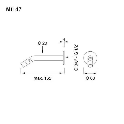 cea MIL 47 Wand-Auslauf mit beweglichem Perlator, Ausladung:165mm, edelstahl satiniert-MIL47S