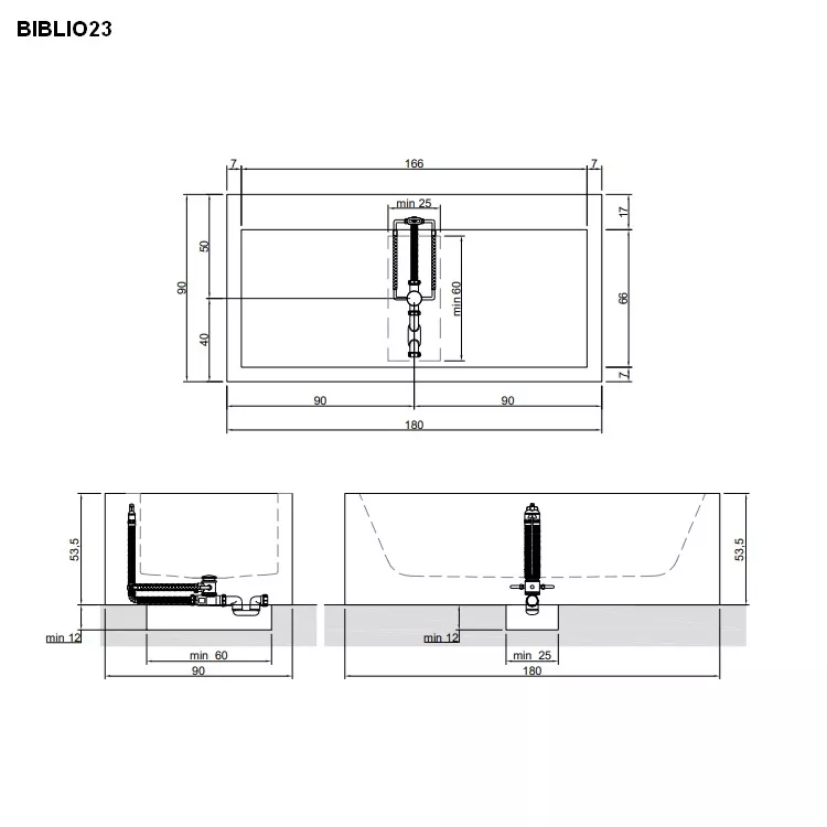 antoniolupi BIBLIO Badewanne mit Armaturenrand hinten, 180x90x53,5cm, 4 Seiten verkleidet, weiß matt, Ablaufgarnitur weiß matt-BIBLIO234L