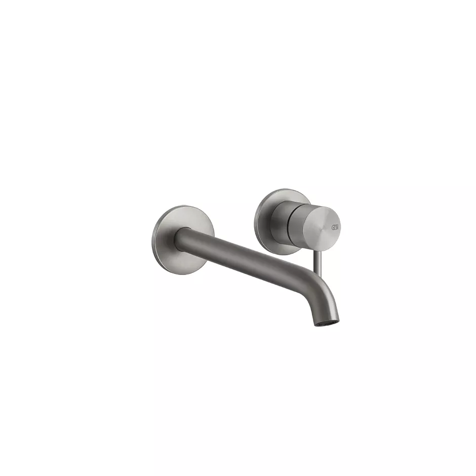 Gessi 316 FLESSA Fertigmontageset für Waschtisch-Einhebelmischer mit Auslauf zur Wandmontage, Ausladung: 80-300mm (Sondermaß angeben), einzelne Ø65mm Rosetten, Griff-Stifte für Betätigung in 32mm und 61mm enthalten, edelstahl matt gebürstet - 54089239