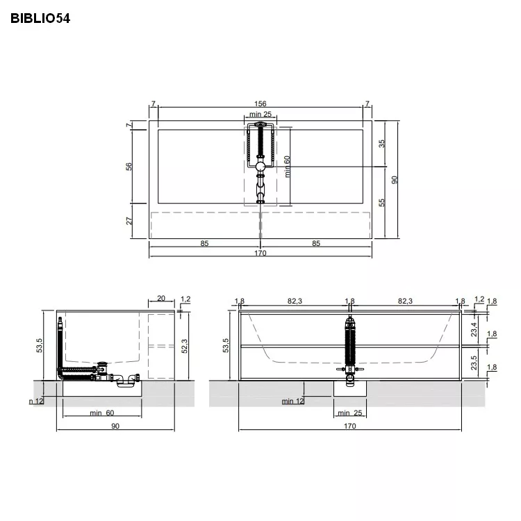 antoniolupi BIBLIO Badewanne mit Frontablagefächern mit Holzverkleidung, 170x90x53,5cm, rovere naturale, Ablaufgarnitur weiß matt-BIBLIO54_ROVERE_NATURALE