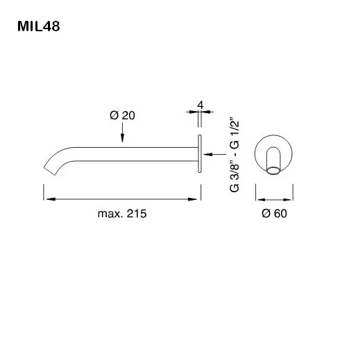 cea MIL 48 Wand-Auslauf, Ausladung:215mm, edelstahl satiniert-MIL48S