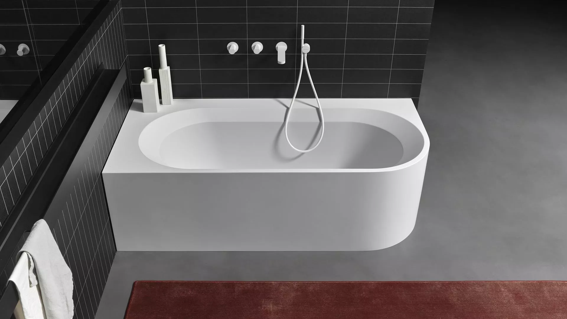 antoniolupi OASI freistehende Badewanne aus Cristalplant® mit einer abgerundeten Kante, Breite: 190cm, Tiefe: 75cm, Version rechts, weiß matt-OASI52D