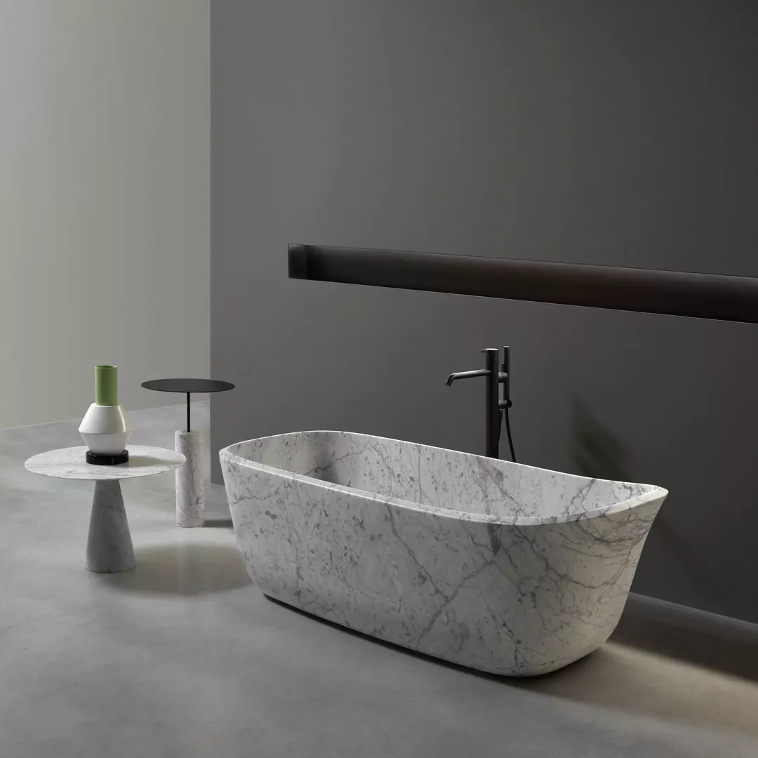 antoniolupi DAFNE freistehende Badewanne aus Naturstein, 170x75cm, bianco carrara-DAFNESTONE-MC