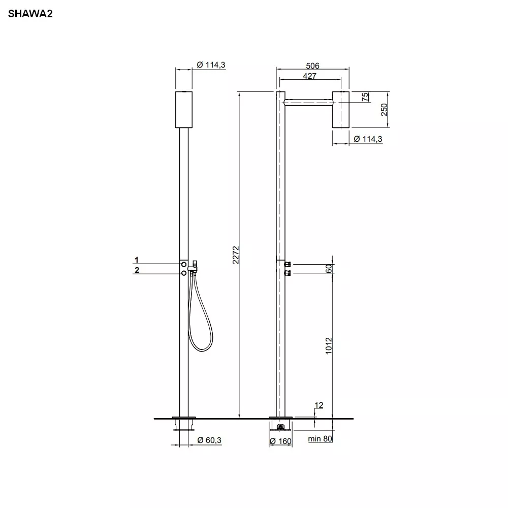 antoniolupi SHAWA2 freistehender Brause-Eingriffmischer mit Handbrause, edelstahl satiniert-SHAWA2