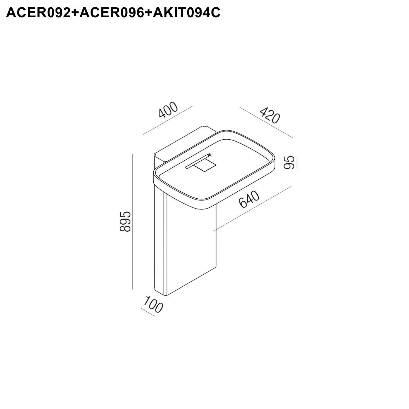 Agape PETRA Wandbecken mit Säule aus Zement, Breite: 64cm, Tiefe: 52cm, Höhe: 89,5cm, inklusive Halterung AKIT094C, Säule und Wandbecken in dunkelgrau - ACER092180+ACER096180+AKIT094C