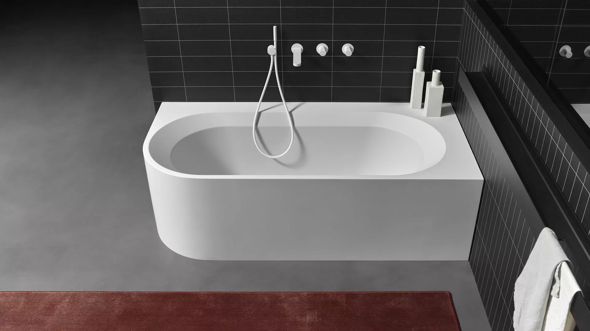 antoniolupi OASI freistehende Badewanne aus Cristalplant® mit einer abgerundeten Kante, Breite: 170cm, Tiefe: 75cm, Version links, weiß matt-OASI50S
