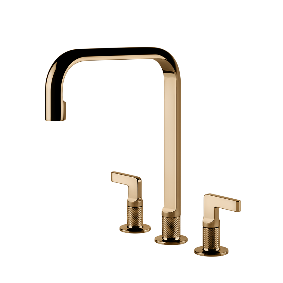 Gessi INCISO Dreiloch-Mischer mit Schwenkarm, warmes bronze PVD - 58701735