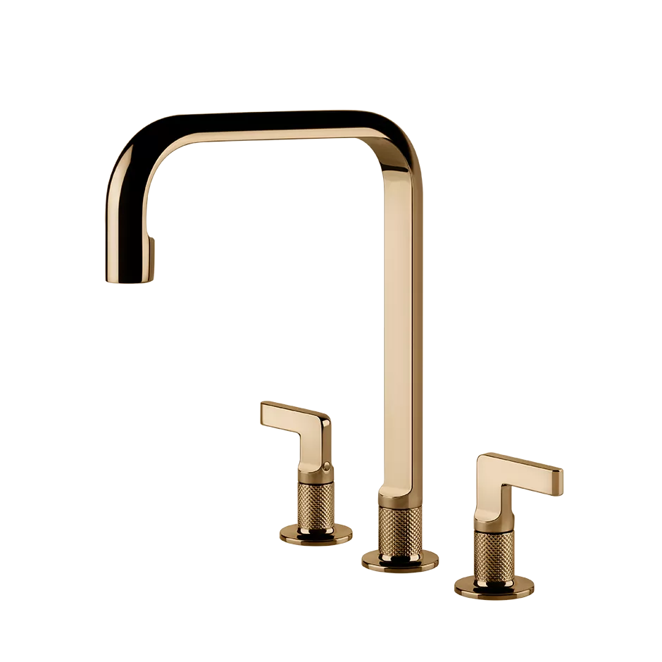 Gessi INCISO Dreiloch-Mischer mit Schwenkarm, warmes bronze PVD - 58701735